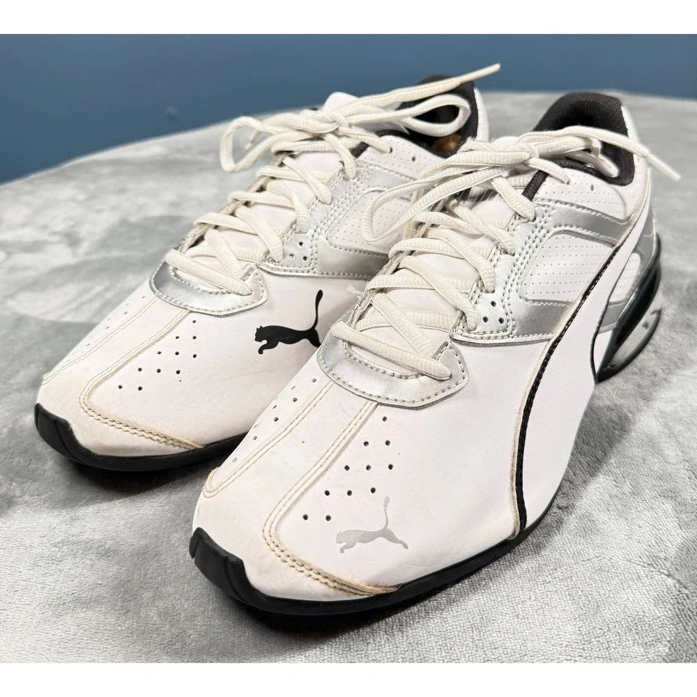 Puma Tazon 6 Sneakers Mens 9.5 White Silver Running Shoes Athletic